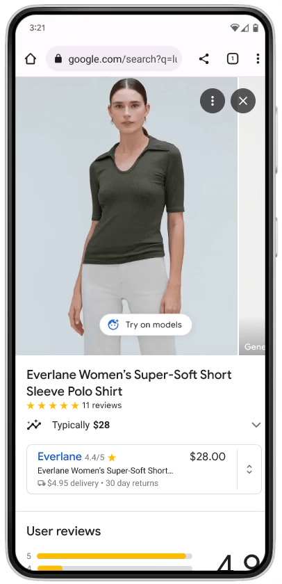 Animated Google Virtual Try-On shopping demo